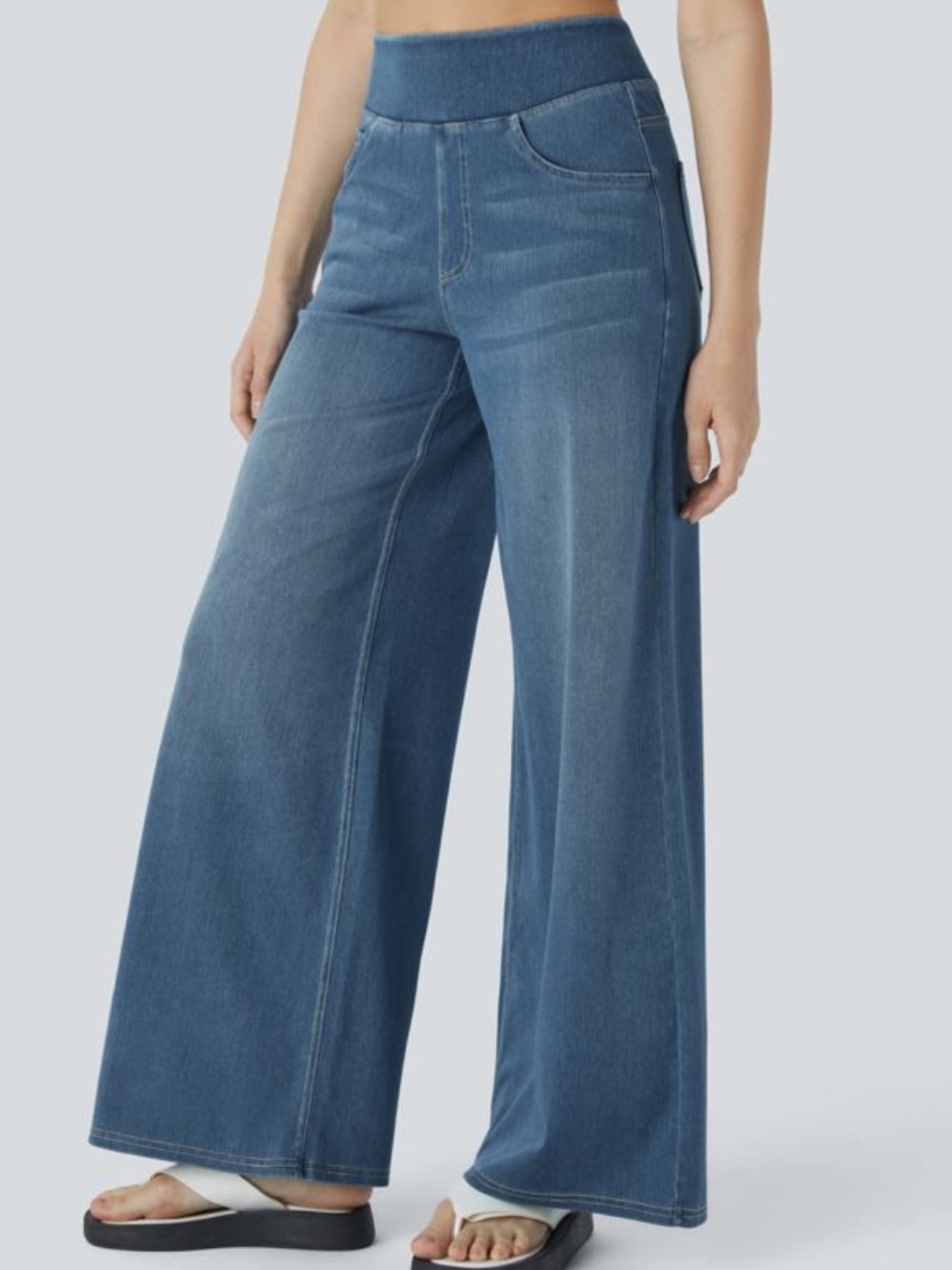 HALARA Indigo Wide-Leg Pull-On Jeans